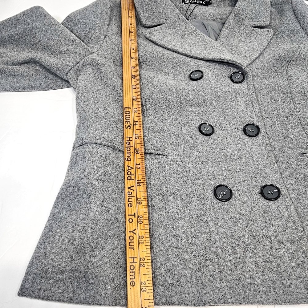Allegra K Women's Gray Double-Breasted Coat Jacket Suit - Picture 6 of 16